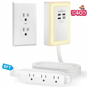 Flat Plug Power Extender For Outlet with 3 USB-A 1 USB-C & 3 AC Outlets Extendable For Kitchen, Couches, Desks, Nightstands, saft ey, multipurpose use, usb port socket