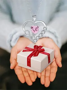 Infinite symbol heart-shaped diamond necklace for women, including white gift box, birthstone pendant necklace, women's jewelry, Fashion jewelry, anniversary birthday jewelry gift for mom, wife, girlfriend