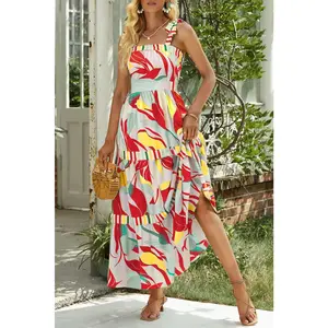 Abstract Stripe Patchwork Tie Strap Maxi Dress