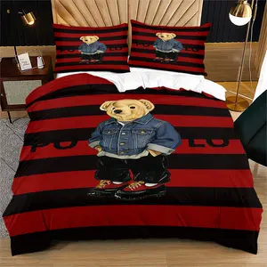 Bear print pattern duvet cover set, including 1 duvet cover and 1 or 2 pillowcases, without a core or pillow, suitable for bedroom or dormitory bedding set, suitable for gift giving or personal use Bed Sets Supplies