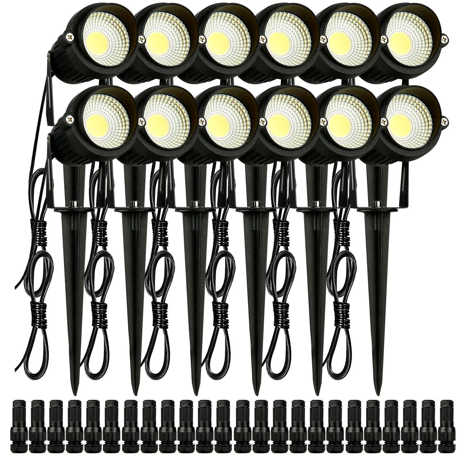 【Summerfinds】VEVOR Landscape Lighting,  , 6W Low Voltage LED Landscape Lights, IP66 Waterproof Landscape Spotlights Yard Lawn Garden Pathway Outdoor Lights 12V 24V 450LM Warm White 3000K (12 Pack with Connectors)