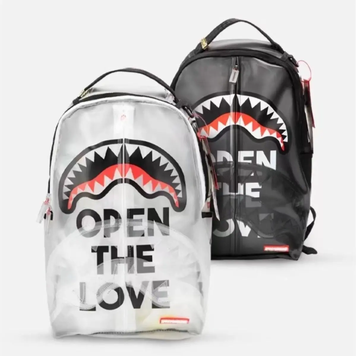 Transparent Shark Teeth Print Large-Capacity Street Style Backpack - Casual School & Travel Bag for Students