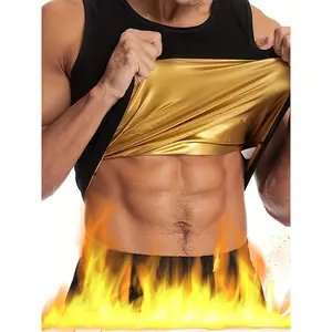 Mens Waist Trainer Vest for Men Golden Body Shaper Sleeveless Slimming Shirt Abdominal Compression Shirt Breathable Knit Workout Gym Core Medium Stretch Solid Color
