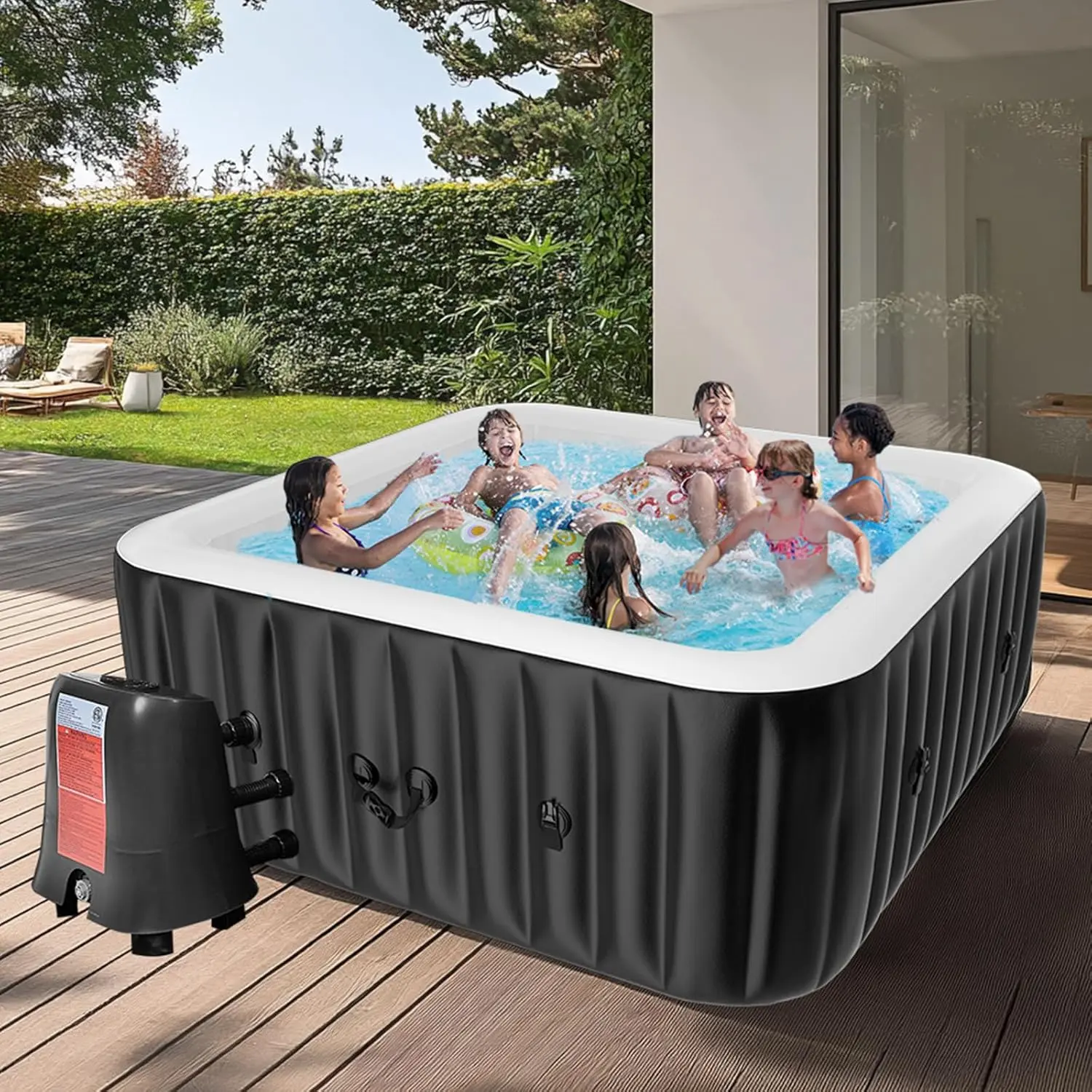 ABORON Inflatable Hot Tub, 73"X73"X25" Portable Blow Up Hot Tub for 4-6 Person, Square Outdoor Spa with 130 Bubble Jets and Heater Pump, Filter Durable inflatable pool