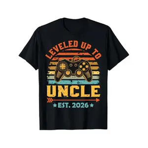 Leveled Up to Uncle Est 2026 Vintage Game Controller T Shirt Retro Uncle Gift Idea Black Short Sleeve Casual Tee Comfortable Elasticity, Graphic Tee, Vacation T Shirt, Fall, Casual Round Neck Tee, Printed Design, Casual Round Neck Summer Tee? Sum