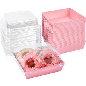 Small Charcuterie Boxes with Clear Lids, To Go Paper Disposable Food Containers, 5 Inches Bakery Dessert Boxes for Sandwich, Cookie, Pastry, Cake Slice