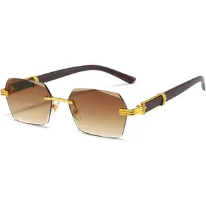 Retro Rimless Sunglasses Rectangle Unisex Vintage Frameless Sun Glasses Fashion Square Tinted Glasses