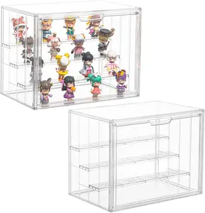 2/4 Pack Display Case for Collectibles 4 Layer Updated Adjustable Acrylic Display Case with Magnetic Door Clear Stackable Display Box Hobby Display Cases for Figures