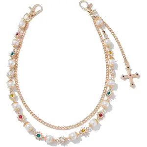 KIRA GOODS Wallet Pant Pearl Chains - Layered Jean Pocket Chain Keychain for Women Men - Cute Bag Purse Cross Charm