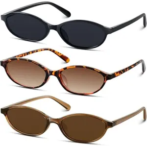 3 PCS Retro Oval Sunglasses for Women Chic Cat Eye 90s Sunnies Lightweight Narrow Shades Trendy UV Protection Sunglasses Vintage Rich Girl Sunglasses Women Sunglasseswomen
