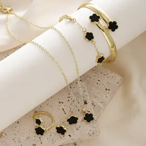 Lucky Flower Design Jewelry Set - Trendy All-Match Fashion Jewelry for Women, Cute Floral Jewelry Gifts for Her, Casual Daily Wear Exquisite Jewelry, Perfect Birthday/Anniversary/Valentine’s Day Gift for Women, Minimalist Fashion Accessories
