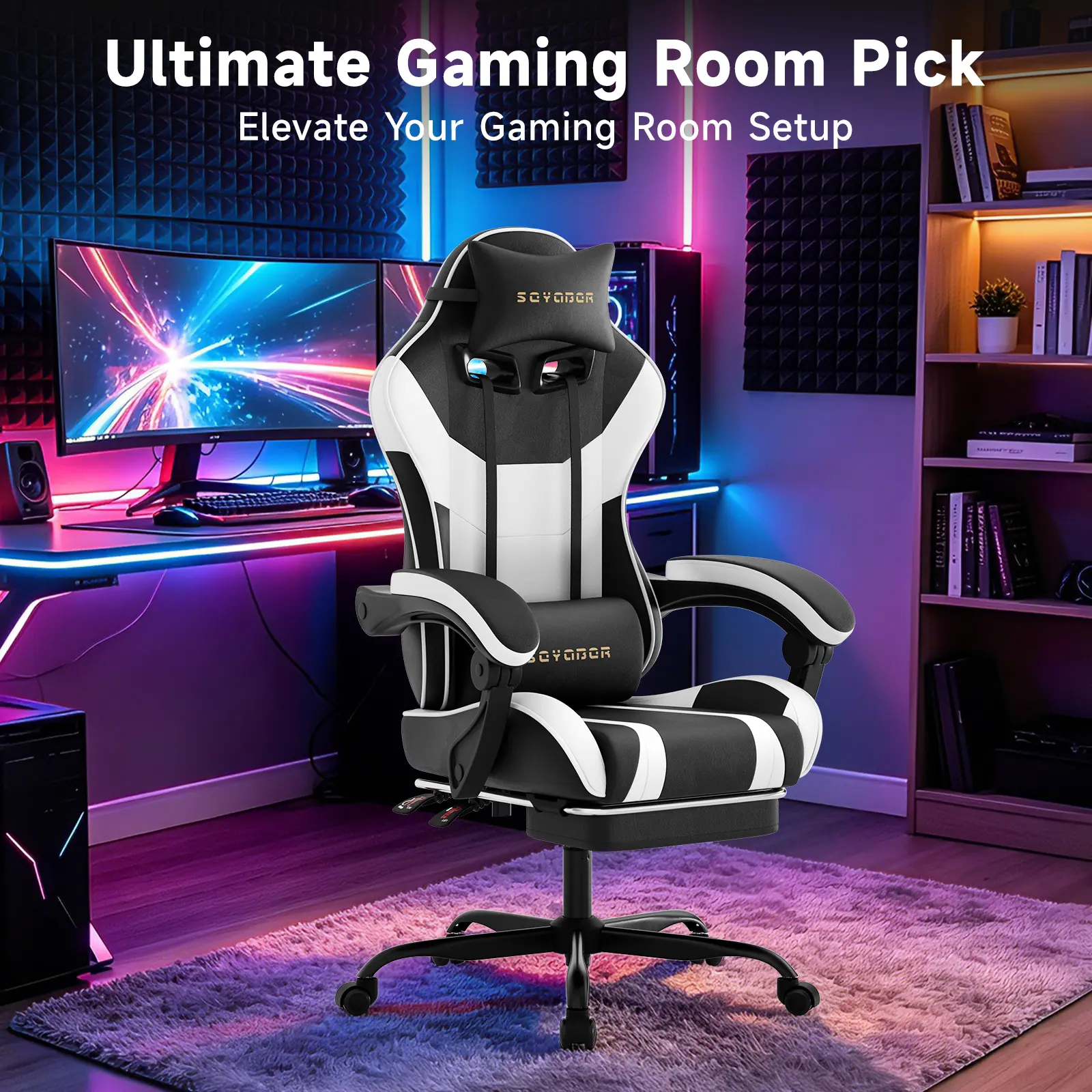 Multifunctional Gaming Chair  Breathable PU Leather Ergonomic Office and Gaming Chair  Reclining with Footrest and Lumbar Support  Silent Casters  Comfortable for Long Hours of Sitting swivel