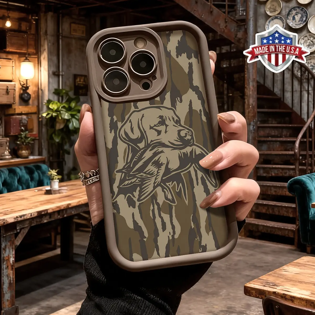 Vintage Hunting Dog Camouflage Pattern Aesthetic Case for iPhone 17 16 15 14 Pro Max 13 12 11 XR XS Plus Air Slim Shockproof Anti Drop Protective Durable TPU Cover,junk,promax