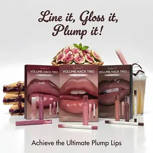 Volume Hack Trio Sweet Fig Set | Non-Sticky Lip Combo for Instant 3D Physical Volume & Smooth Gloss | 3-in-1 No-Chili-Burn Kit (3 Shades, Lip Mate Pencil 0.5g, Melting Balm 3.5g, & Color Gloss 4g)