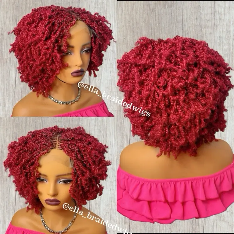 Kinky Twists 4*4 Lace Closure Wig Color #Burgundy - Stylish and Comfortable