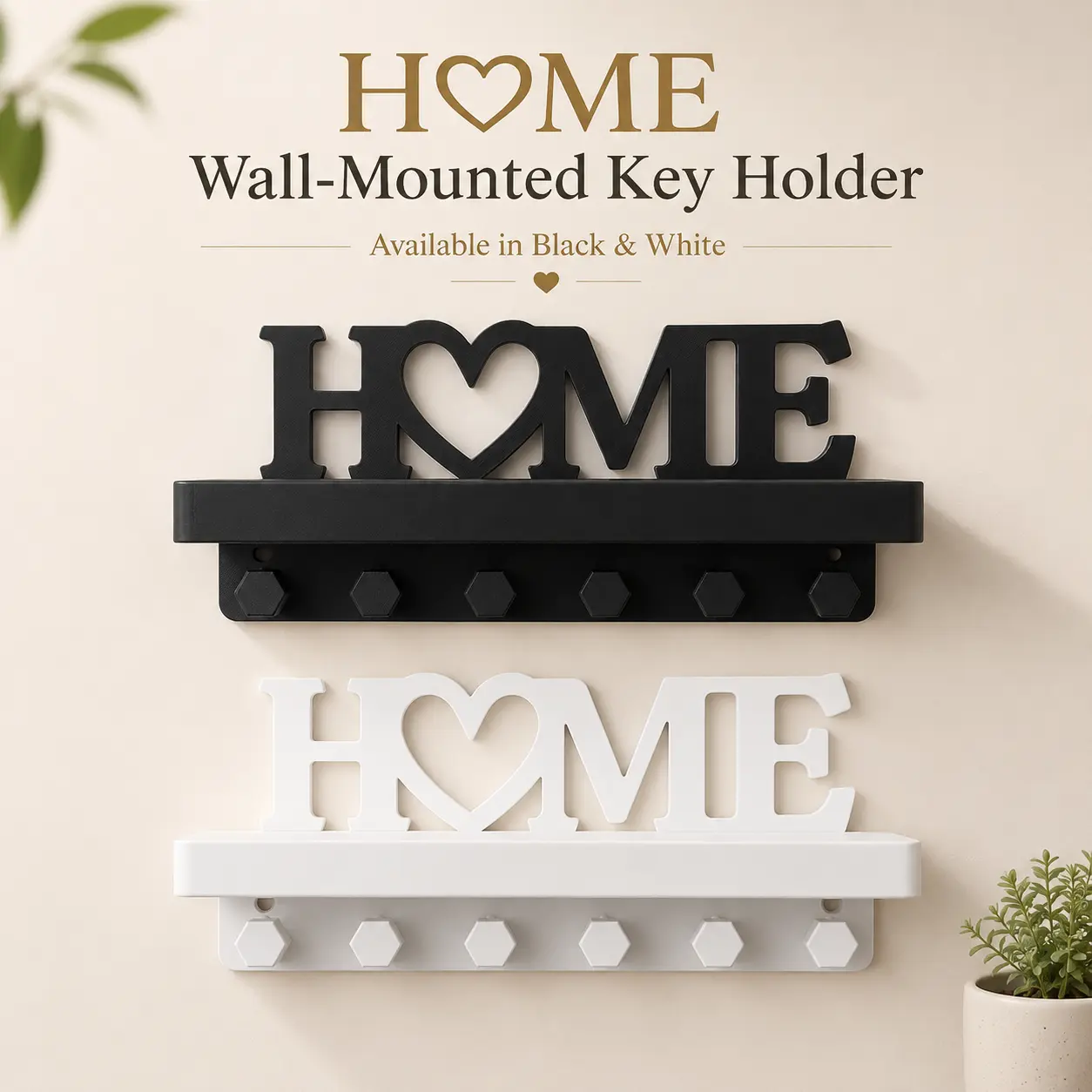 Wall-Mounted Key Holder, Home Supplies Organizer, Decorative Hooks for Entryway