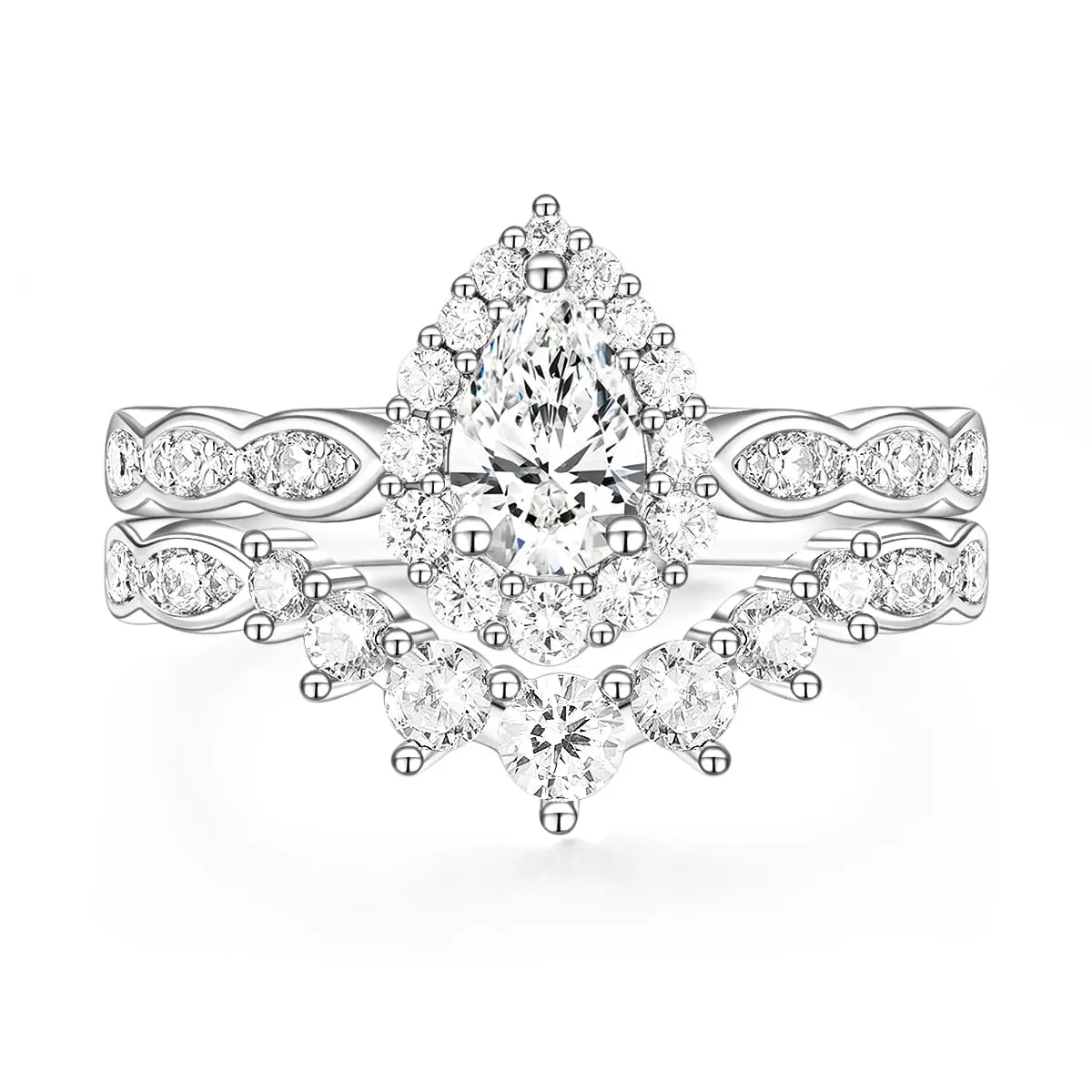 EAMTI 1CT 925 Sterling Silver Bridal Ring Sets Teardrop Wedding Band Vintage Pear Cubic Zirconia Engagement Ring Halo CZ Promise Ring Gift for Women