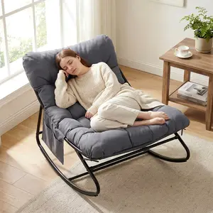 Arlopu Outdoor Papasan Rocking Chair, Lounge Chair with Cushion & Sturdy Metal Frame, Patio Rocker Chair for Balcony Backyard Porch Bedroom furniture