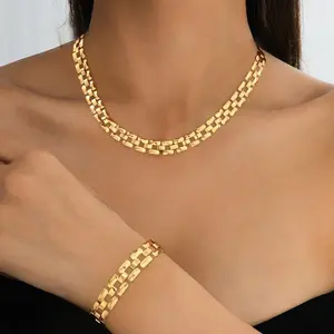 Metal simple personality fashion exquisite strap chain necklace bracelet set women's temperament high-end jewelry