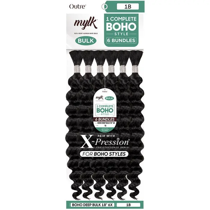 Outre Mylk 100% Remy Human Hair Bulk 6 Bundles - BOHO DEEP BULK 18" 6X