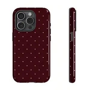 2-in-1 textured phone case with burgundy background and pink polka dots, compatible with iPhone 11/12/13/14/15/16/17Pro Max/X/XS/XSMAX/XR/7P/8P, polka dot pattern, is a great gift for friends, family and yourself. Compatible with Samsung Galaxy S25