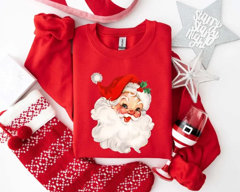 Retro Santa Sweatshirt, Woman Santa Sweatshirt, Retro Christmas Santa, Holiday Clothing Women, Christmas