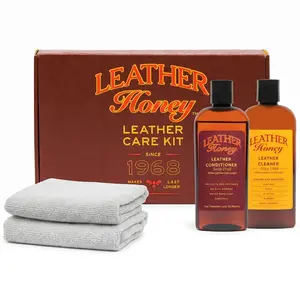 LEATHER Honey Leather Cleaning Kit - Complete Car Interior Detailing Kit with Cleaner, Conditioner, 2 Cloths, Non-Toxic, USA-Made Since 1968, Restores Car Seats, Couches, Jackets, Complete Kit