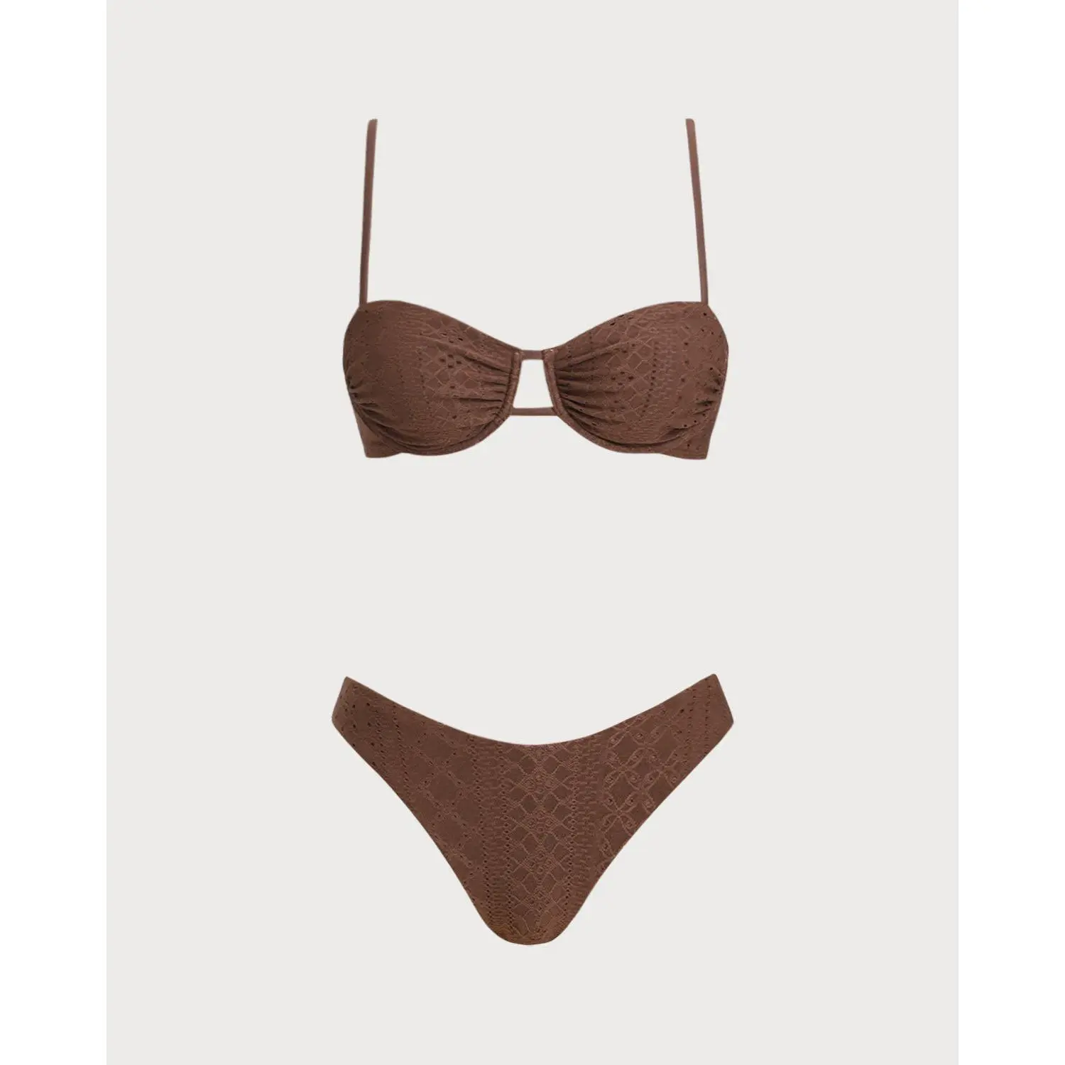 Rihoas Women's High Stretch Spandex Brown Textured Underwire Bikini Set Sports & Outdoor Bathing Suit with Ruched Bottoms, High Stretch Bikini, Spandex Bikini