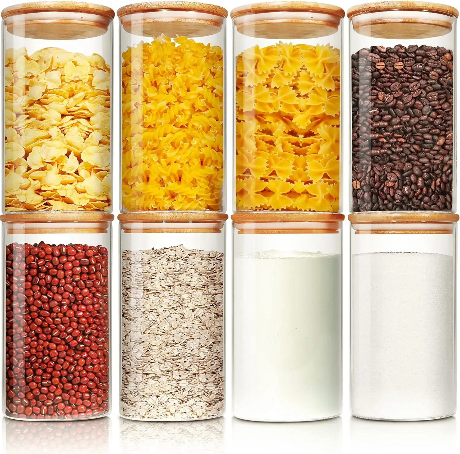 Glass Jars with  Lids 28 floz [Set of 8], Glass Canisters with Airtight Lids, Glass  Storage Containers for Pasta, Oats, Coffee, Flour, Sugar, Rice,  for Kitchen & Pantry