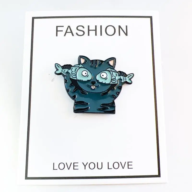 Cat with Fish Eyes Enamel Pin Funny Cartoon Style Zinc Alloy Pin for Cat Lovers Adds Playful Vibe to Backpacks and Jackets