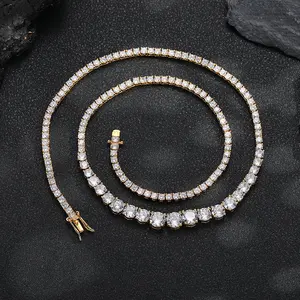 Graduated Size Cubic Zirconia Tennis Necklace - 2026 New Ins Trendy Hip Hop European American Style Couple Jewelry for Men and Women Icy Graduated CZ Tennis Chain Necklace - Viral Ins Trend Bling Bling Hip Hop Statement Necklace Unisex Couple Jewelry