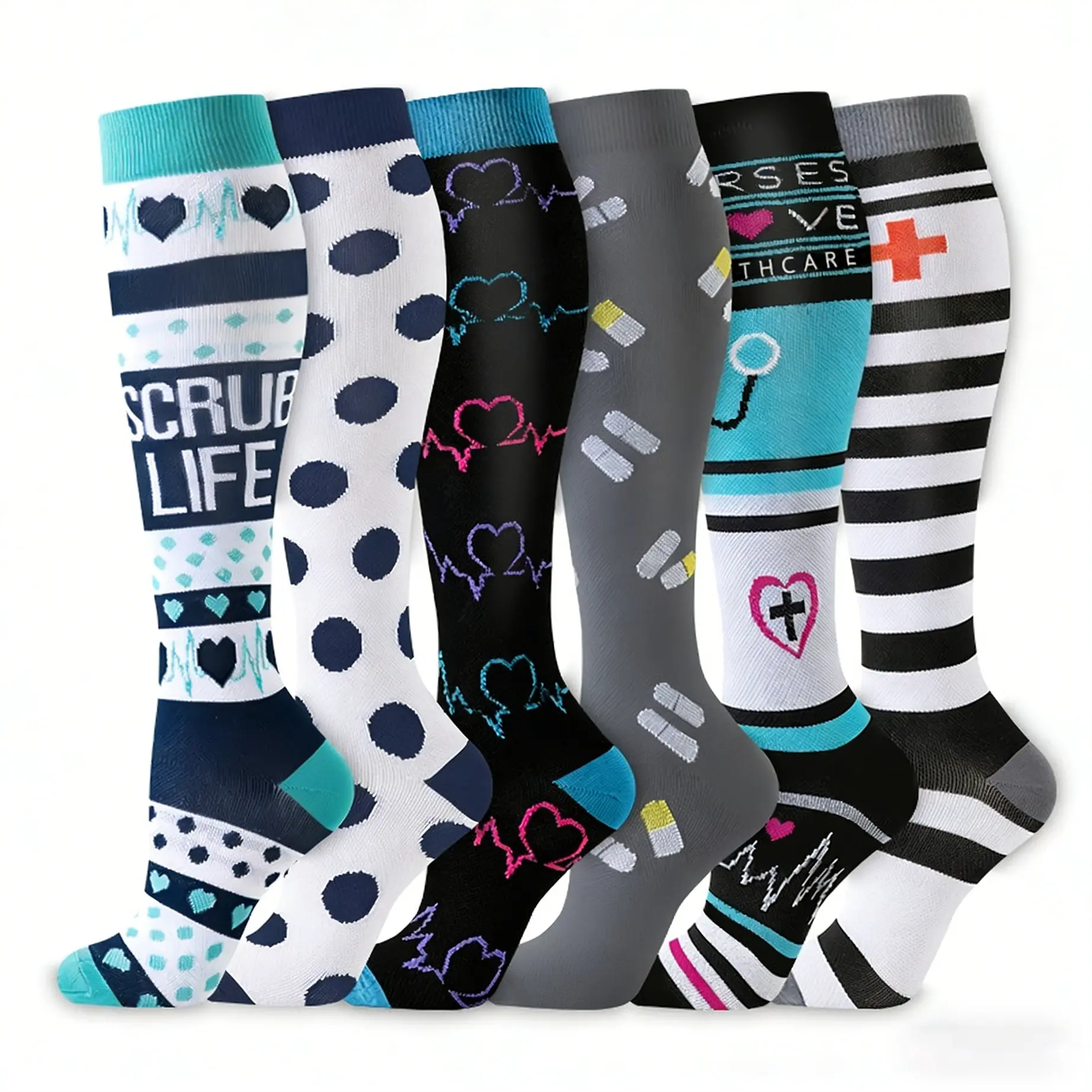 6 Pack Knee High Compression Socks, Athletic Support Socks for Daily Wear & Sports