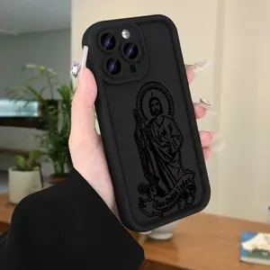 Jesus Pattern Phone Case, 1 Count Anti-drop Phone Protector Cover, Phone Compatible with iPhone 7 8 X XR XS 11 12 13 14 15 Pro Max Black Protection Protective Casing Cellphone Smartphone