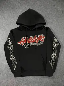 Women's Fire & Letter Print Pocket Hoodie, Fashion Casual Hooded Sweatshirt for Daily Holiday Outdoor Wear, Ladies Clothes for Spring & Fall