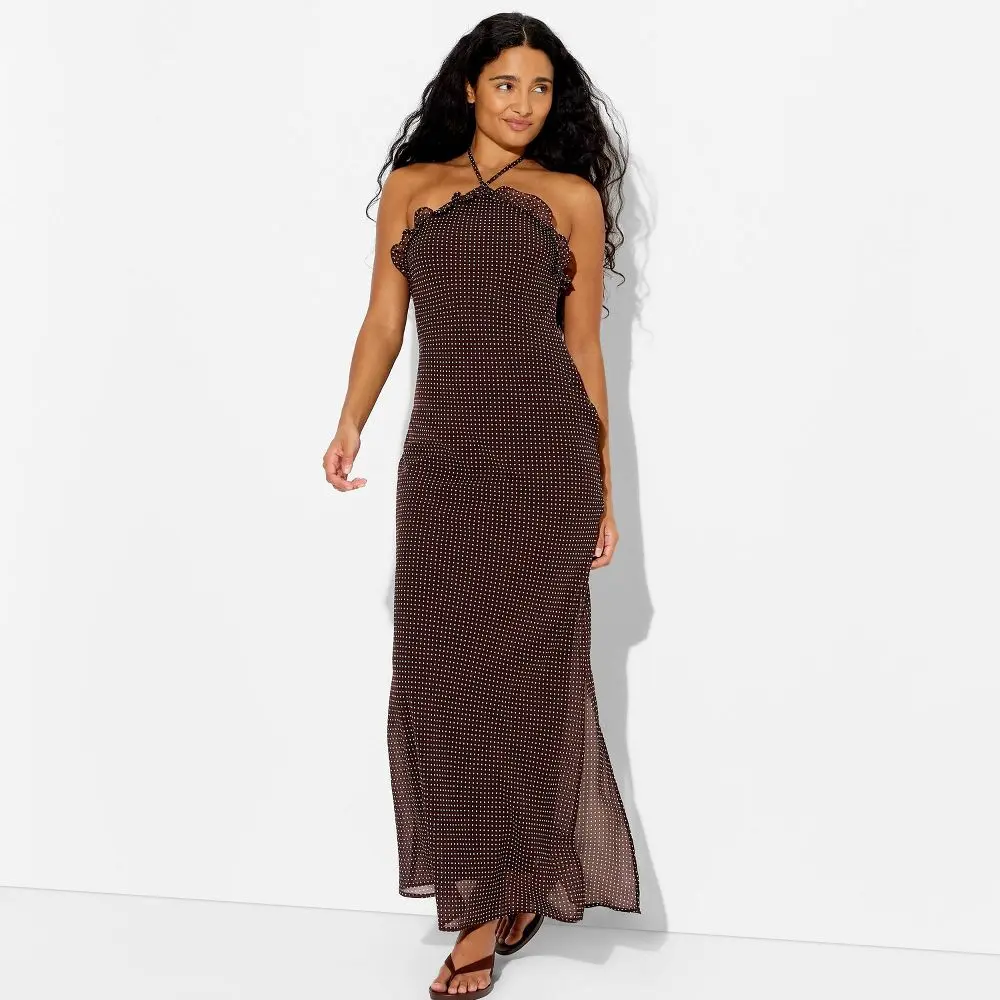 Women's Halter Ruffle Empire Waist Maxi Dress - Lightweight Polyester Chiffon Garment by Wild Fable