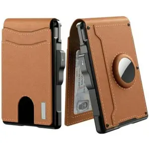 Men's Business Style Pu Leather Card Slots,with Pop Up Aluminum Case, Money Clip Slim Leather Slots Credit Card Holder, RFID Blocking Bifold Wallet for Gift