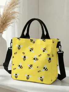 1 piece of bee pattern printed 2D printed fashionable crossbody bag, Casual Crossbody Bag, adjustable shoulder strap + snap closure | Student/Office worker/Shopping travel | A street style essential with both aesthetic appeal and practicality