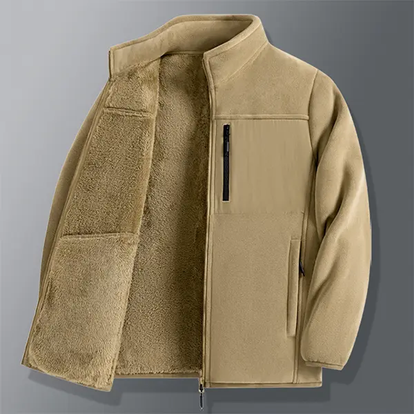 Winter Essential Men's Cargo Fleece Lined Sherpa Jacket Comfortable Durable Stand Collar for Outdoor Everyday Wear