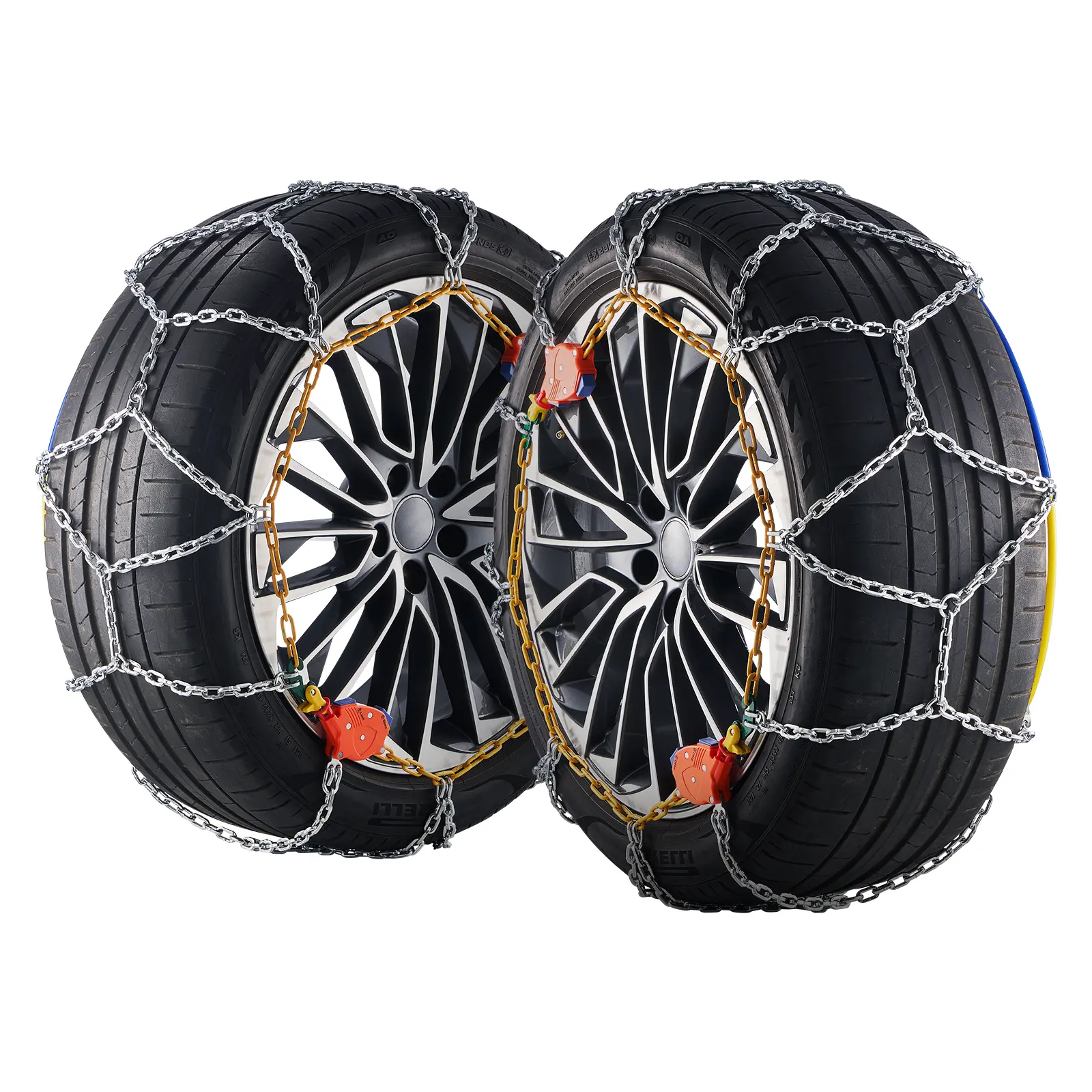 VEVOR Auto Tightening Snow Chains,  Diamond Mesh Traction Wheel Chains for Anti-slip, Manganese Alloy Steel Emergency Tire Chains for Tires 255/65-16、255/60-18、235/55-19、245/70-16 (Set of 2)