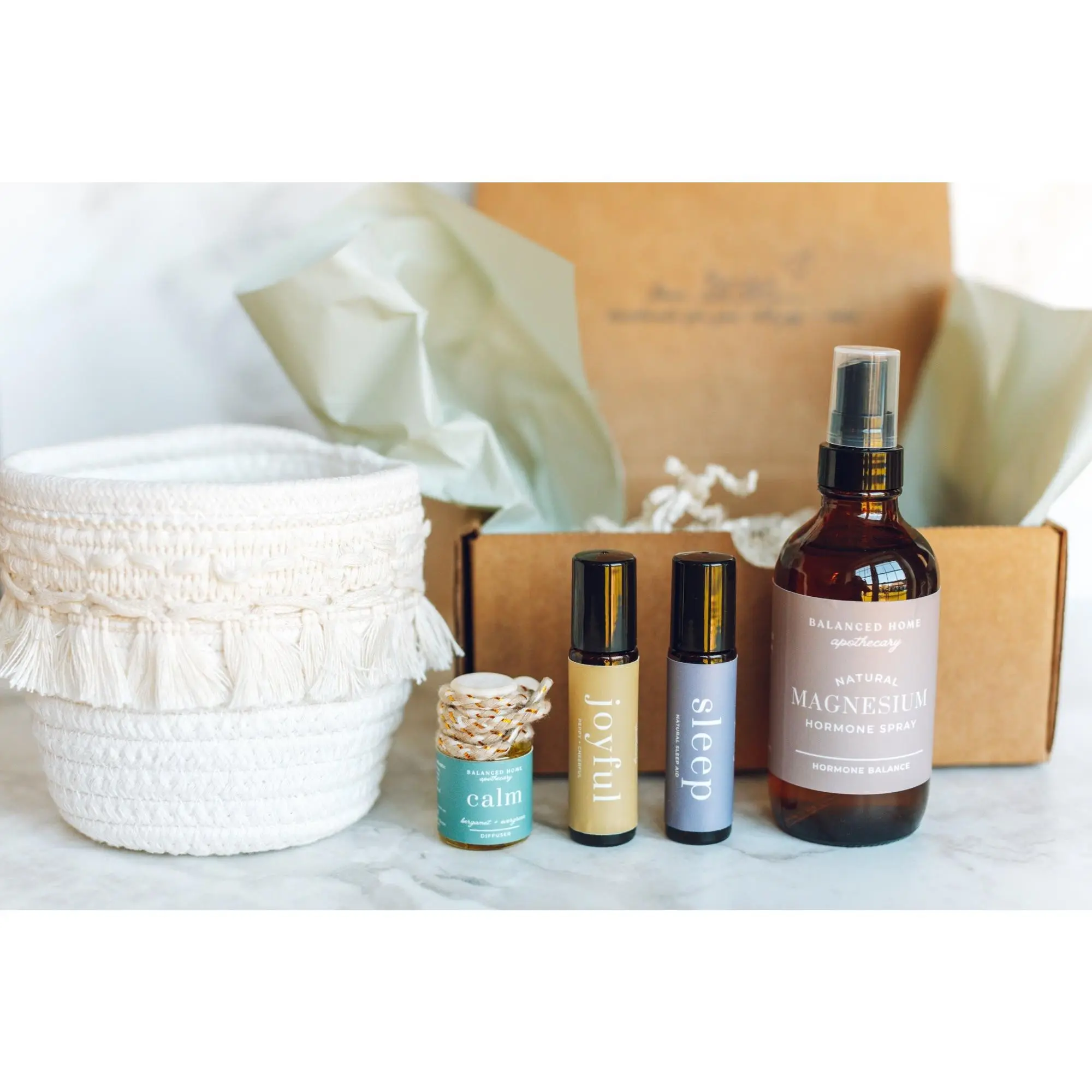 Balanced Home Apothecary Ready-to-Use Aroma Freshener Kit - 4 Items: Plant-Based Hanging Diffuser, Rollerball, Hormone Support Magnesium Spray, Natural Scent for Relaxation, Calms Nerves, Toxin-Free Home Fragrance, Stress Relief, Sleep Aid