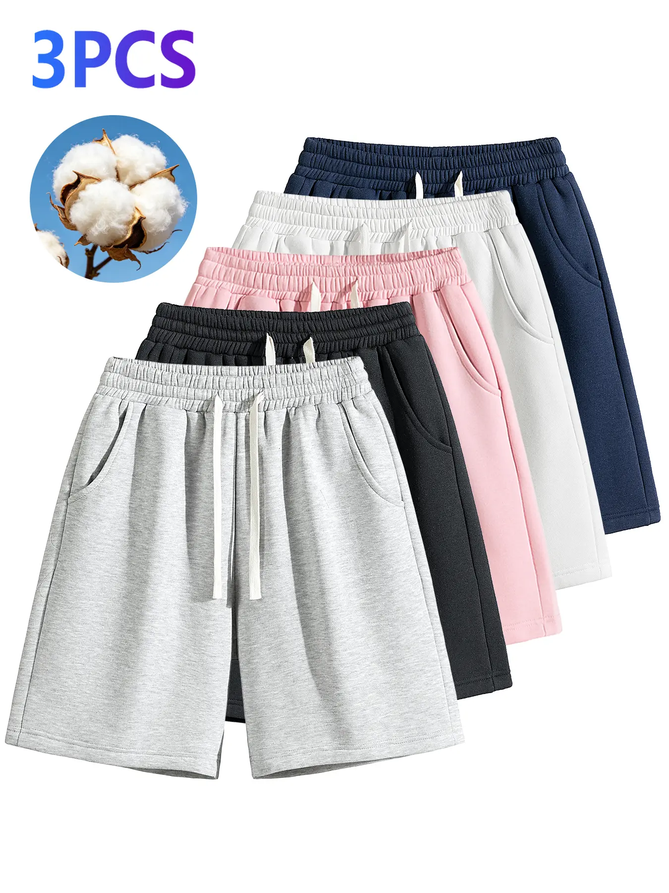 Men's Casual Moisture-Wicking Short Pants, Above Knee Loose-Fit Shorts with Adjustable Drawstring for Summer Workouts and Lounging, Baggy, Cotton Shorts