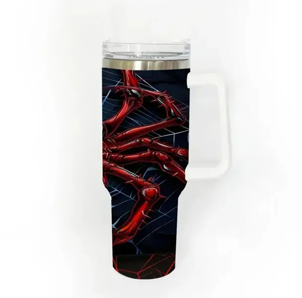 [Gift Box Included] 40oz, 20oz Spider Web Pattern Print Stainless Steel Tumbler with Handle and Straw Vacuum Insulated Travel Mug Fits Car Cup Holder Cool Gift for Spider Lovers