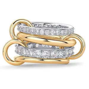 Keen 14K Gold Plated Interlocked Stackable Rings for Women - Statement Multi Ring Mixed Metals Stack - Cubic Zirconia Two-Toned Stacking Jewelry