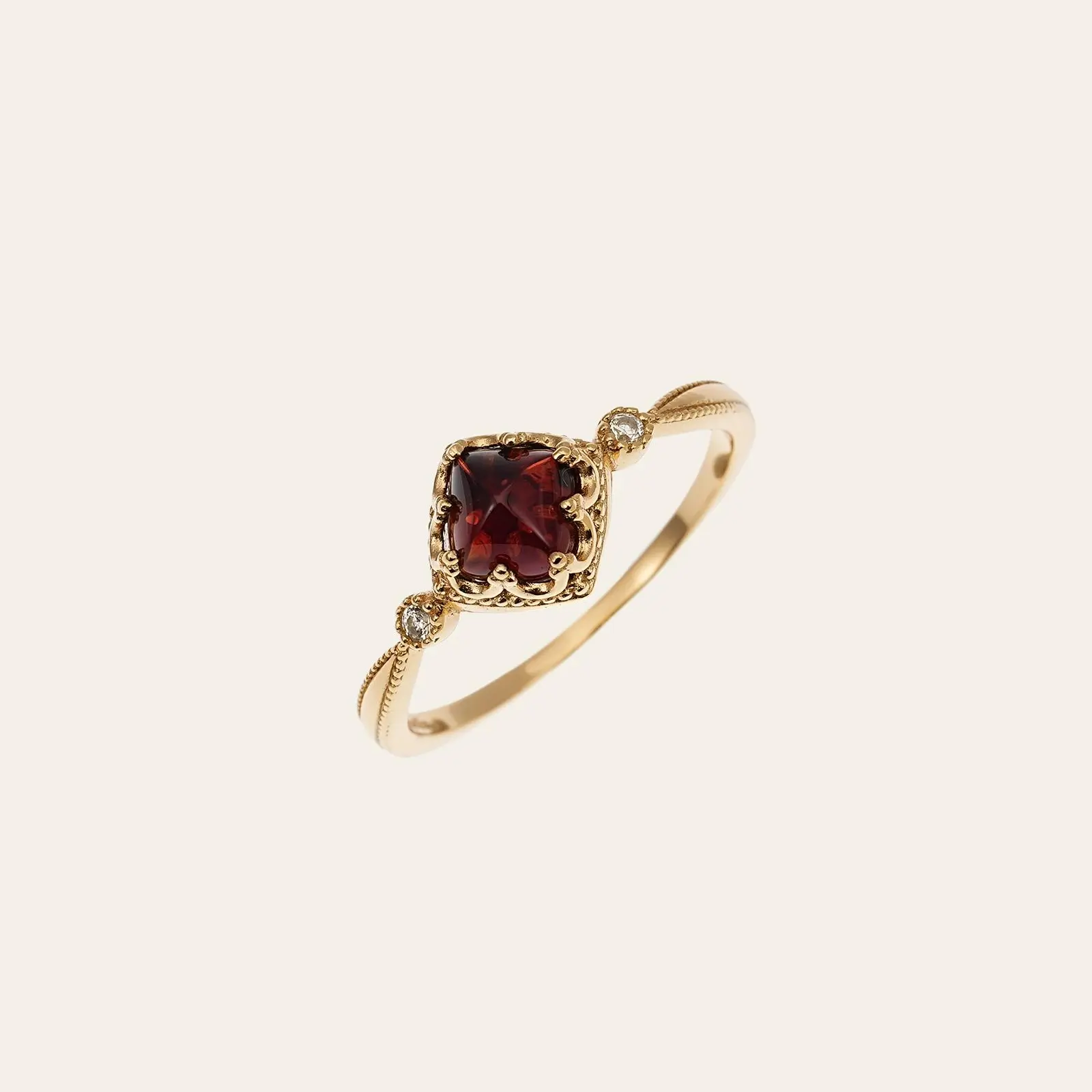 Vintage Garnet Engagement Ring: Elegant Design with Classic Style and Timeless Beauty, 14K Gold Vermeil Sterling Silver