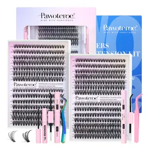 Pawotence Upgrade Lash Extension Kit DIY 280pcs Individual Lash Clusters Kit 30D&40D Cluster Eyelash Extensions Kit with Lash Bond and Seal, Lash Remover, Lash Tweezers for Self Use