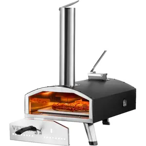 fathersdaygift  VEVOR Portable Outdoor Oven, 12-inch Pizza Oven, Pellet Chips Charcoal Tri-Fuel, Iron Spray Pizza Grill, Includes Pizza Stone, Waterproof Cover, Shovel, Ideal for Camping Backyard, Black