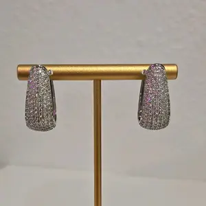 Silver Zirconia Hoop Earrings - Sparkling Pave Set with Elegant Design for Everyday Wear