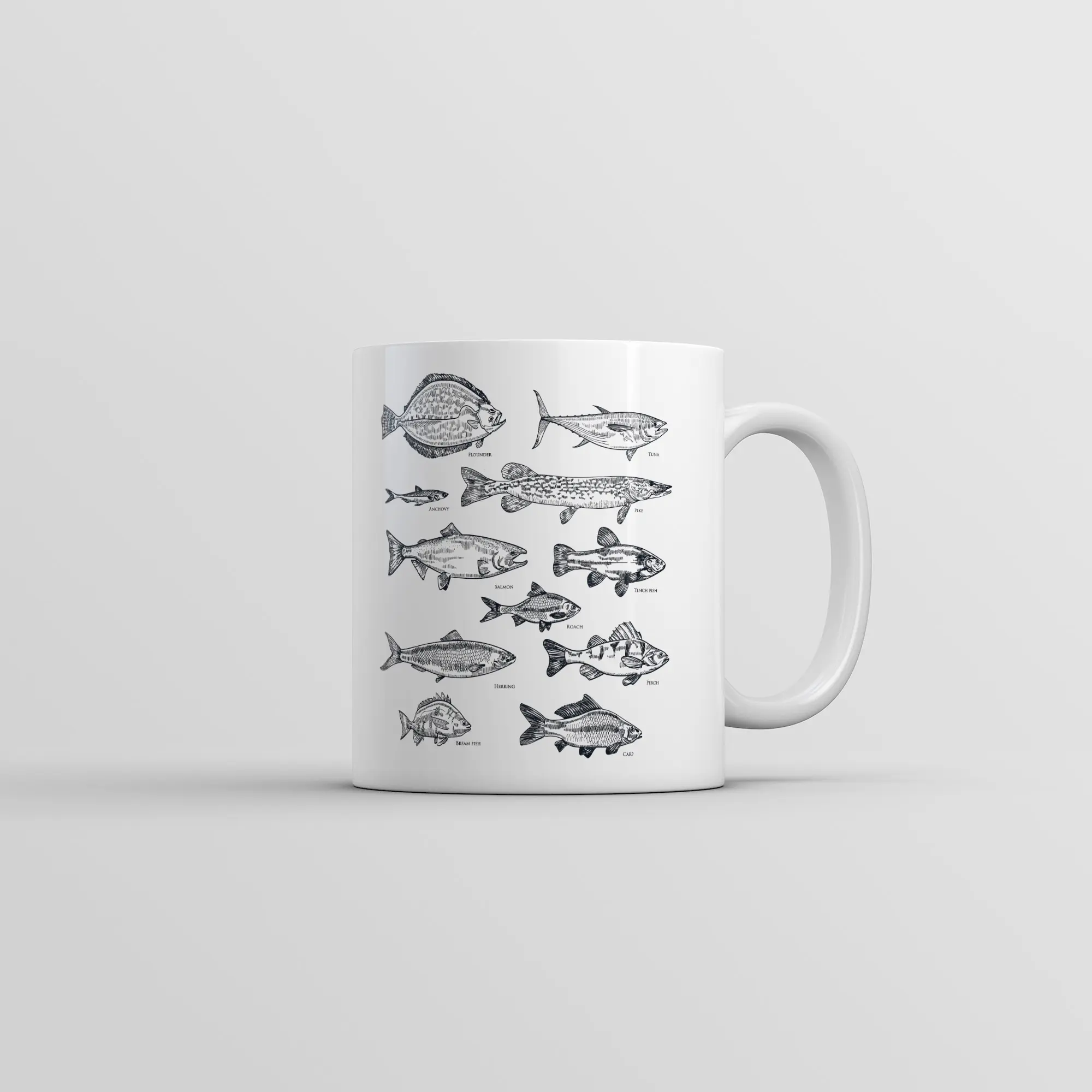 Vintage Fish With Names Mug Funny Sarcastic Fishing Graphic Novelty Coffee Cup - 11oz Funny Coffee Mugs Ceramic Printed Drinkware Cup