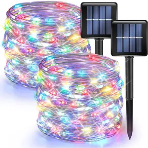 2 Pack Solar String Lights Outdoor, Total 80FT 240LED Solar Powered Waterproof Fairy Lights 8 Modes, Copper Wire Lights for Christmas Patio Party Tree Yard Decoration (Multi-Colored)