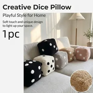 Cute 3D Dice Shaped Plush Pillow, Soft Fluffy Cube Cushion with Polka Dot Design, Cozy Decorative Stuffed Pillow for Bedroom, Sofa, Game Room & Living Room